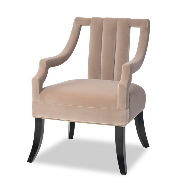 Stylish velvet sand chair with channelling and open arms