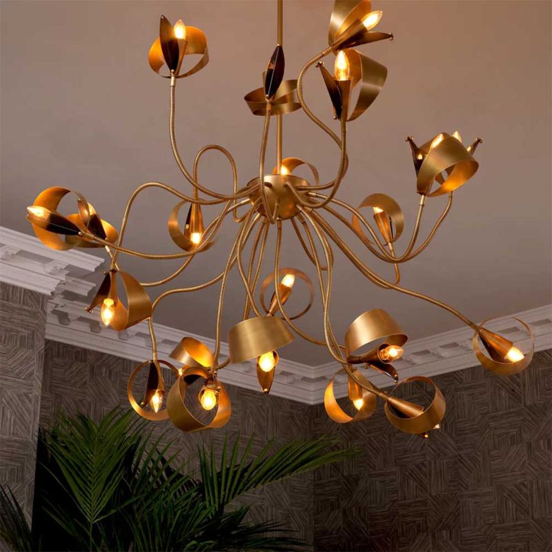 Unique brass chandelier with adjustable arms