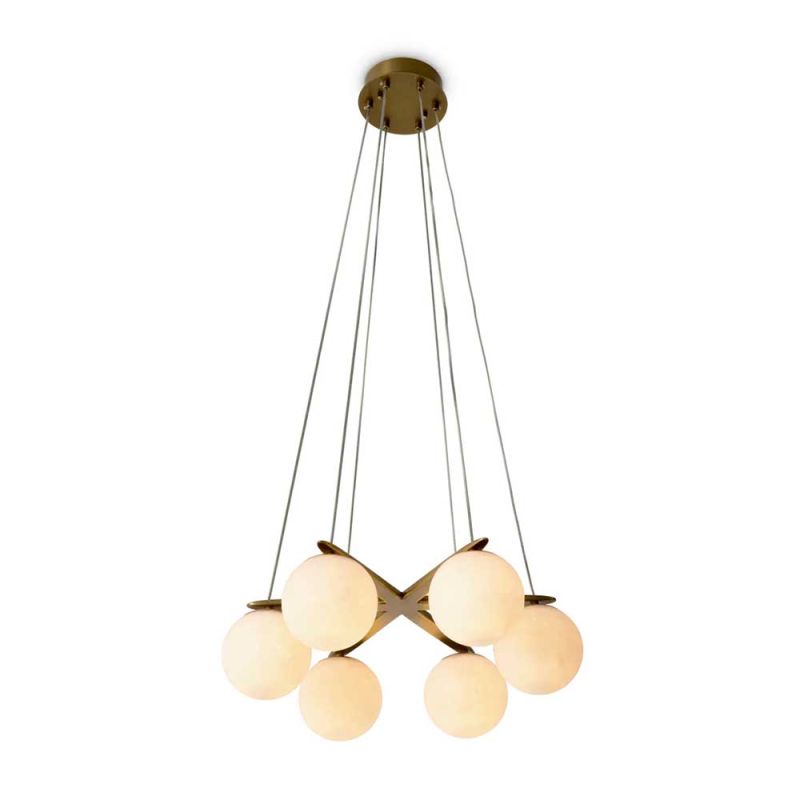 Brass ceiling light with suspended orbs