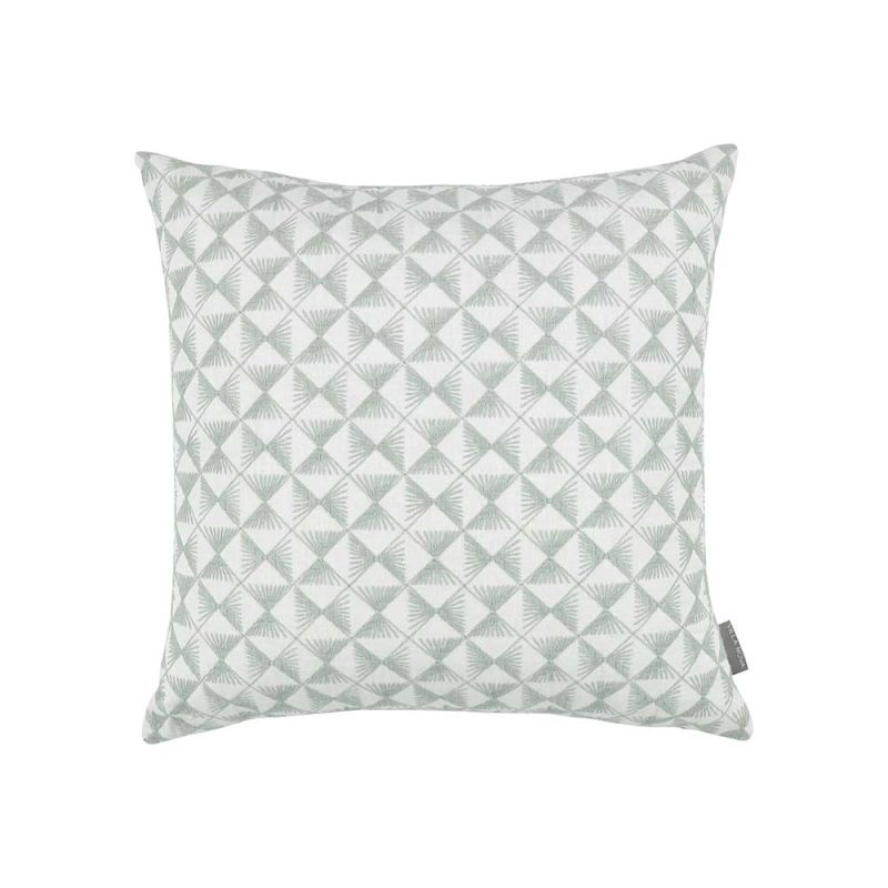 Feathery embroidered cushion with a contemporary stripe backing