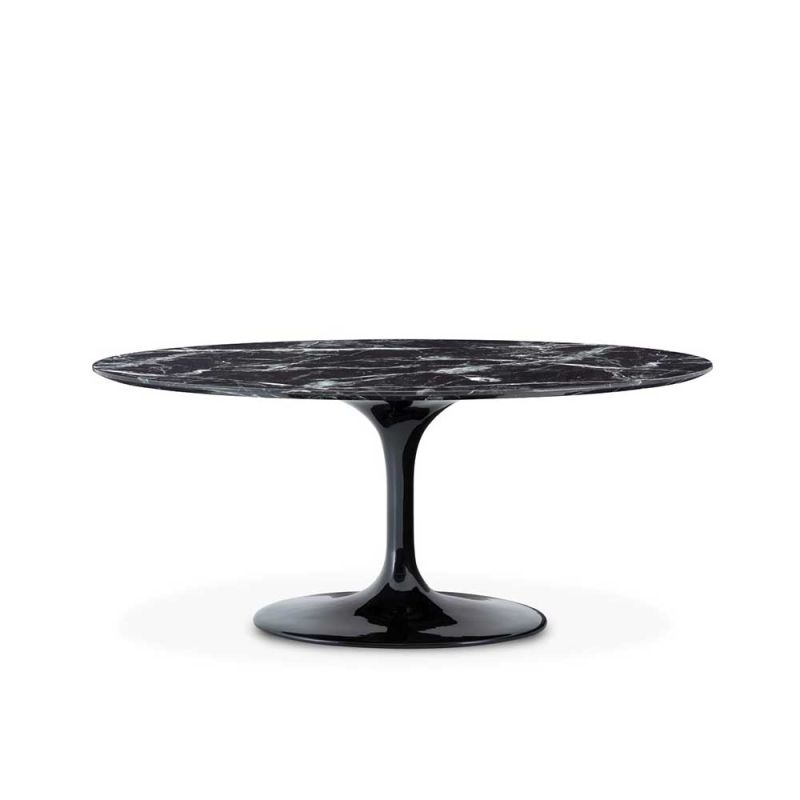 Sleek marble effect dining table with glossy plinth base