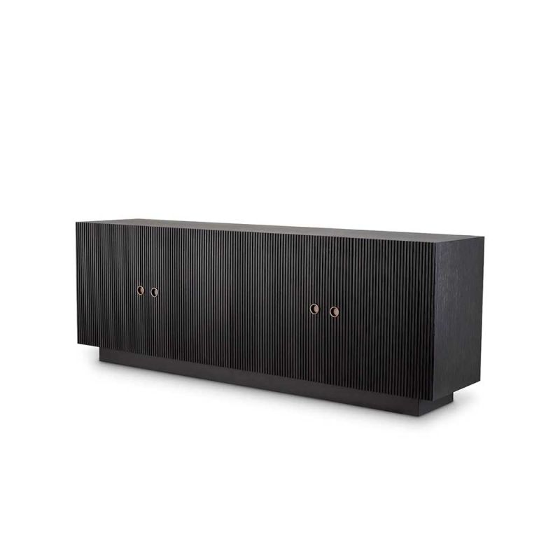 Glamourous ribbed sideboard with four doors in charcoal grey finish