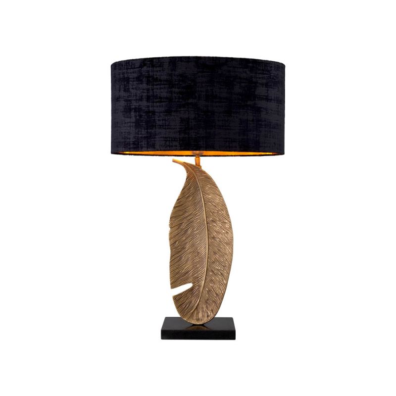 Extravagant leaf motif brass table lamp with black shade