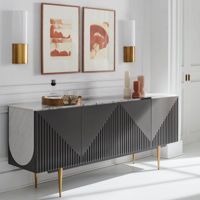 Elegant sideboard with a striking geometric marble surface 