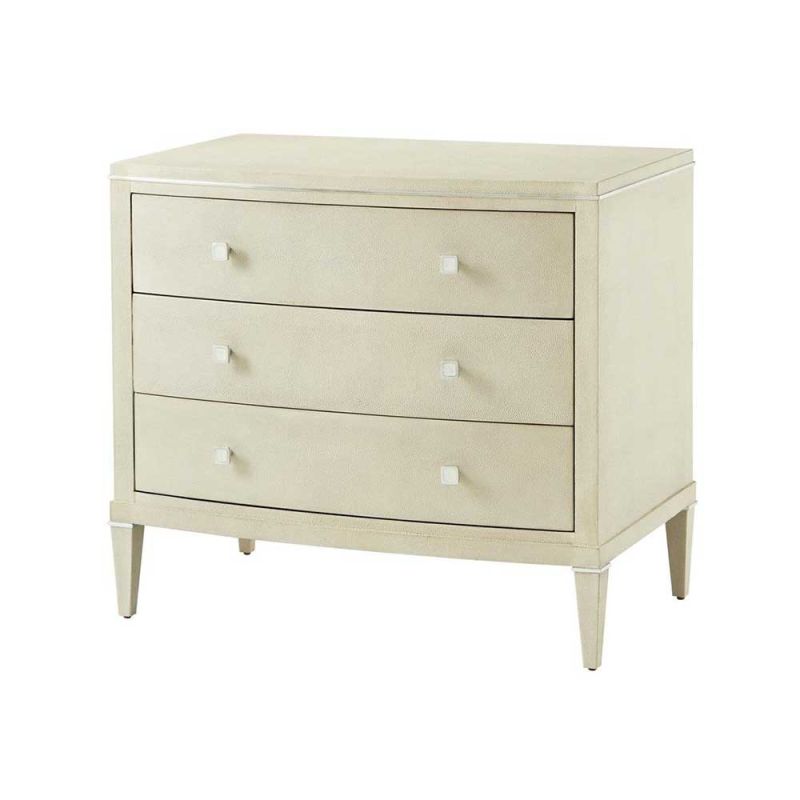 Cream coloured, shagreen effect bedside table with three drawers