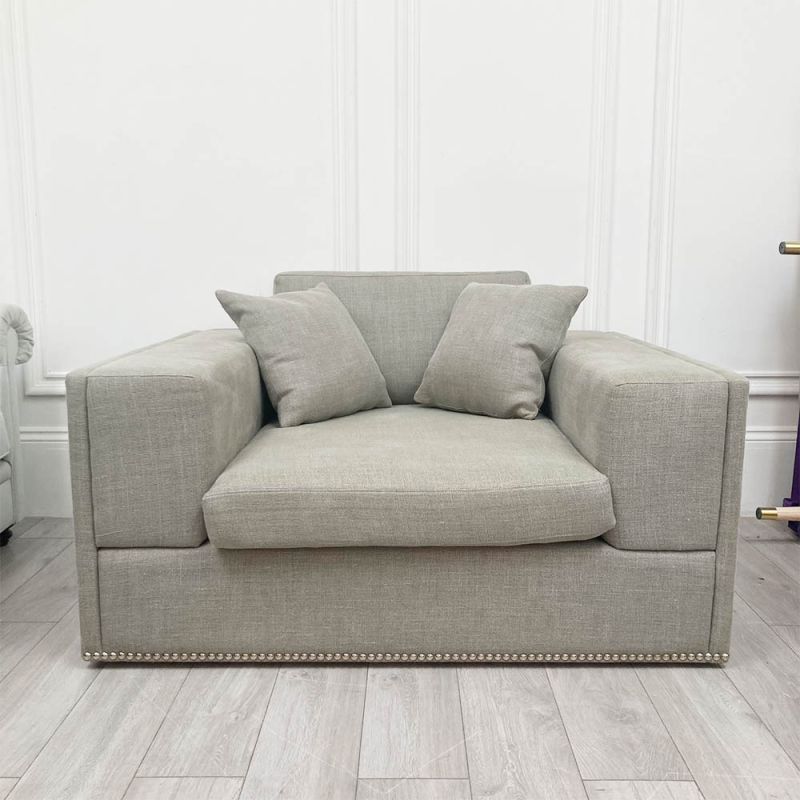 Ultra cosy grey linen sofa with two scatter cushions