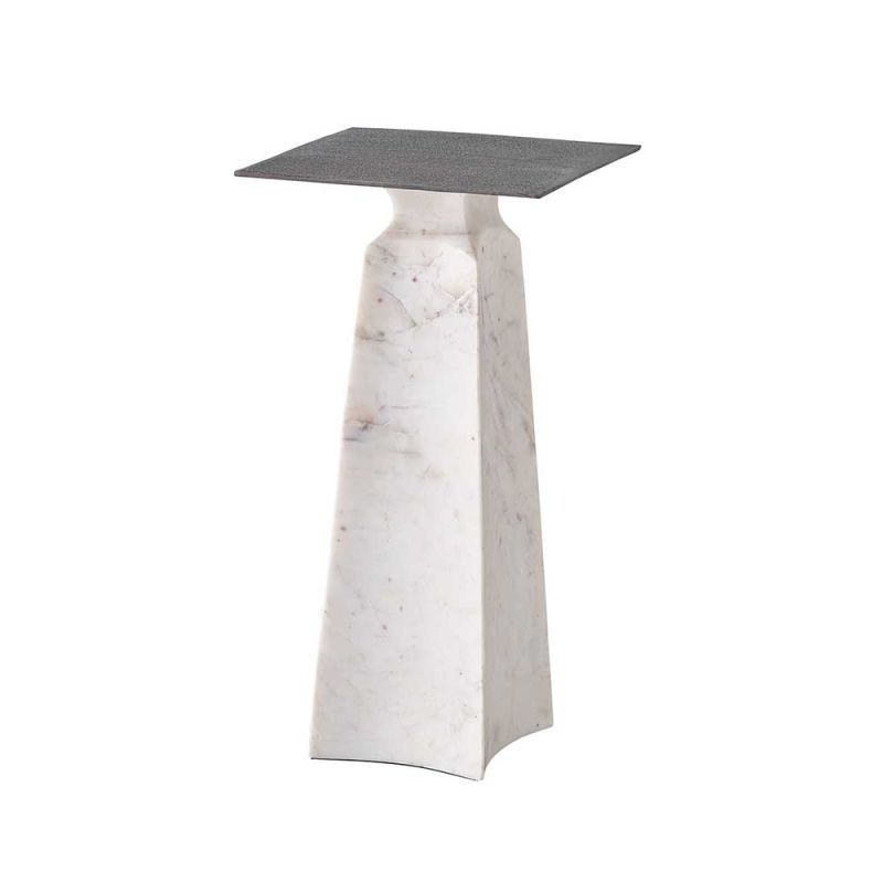White marble plinth side table with square top