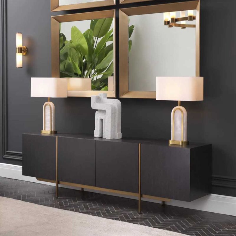 Luxurious charcoal grey dresser with brass detail