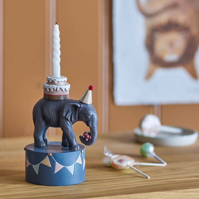 Quaint candle holder in the shape of a elephant for children's birthday