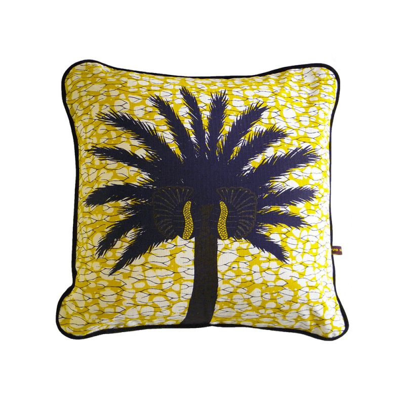 Dazzling tropical cushion with yellow background and batik design
