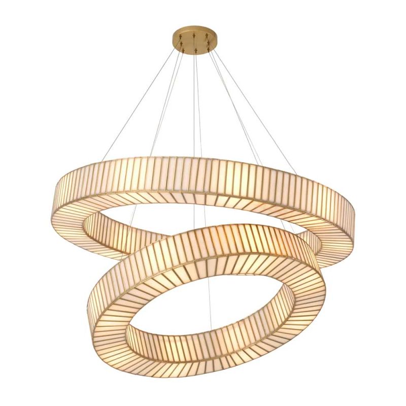 Radiant glow double halo style chandelier with brass details