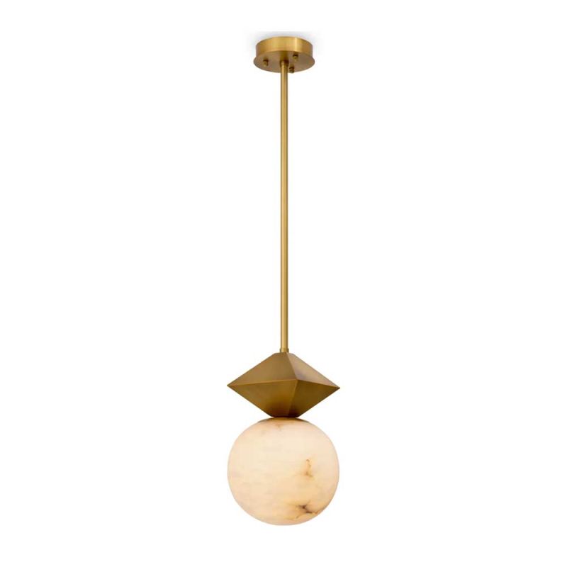 alabaster sphere pendant light with brass diamond top detail