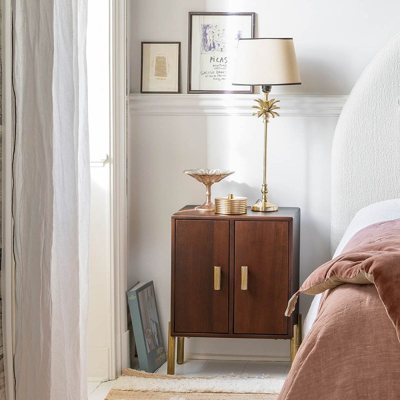 Gorgeous two-door bedside table with brass pulls