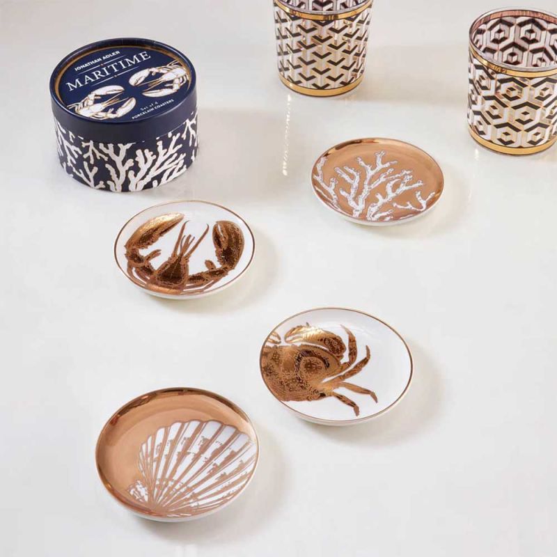 Coastal themed gold coasters set of 4
