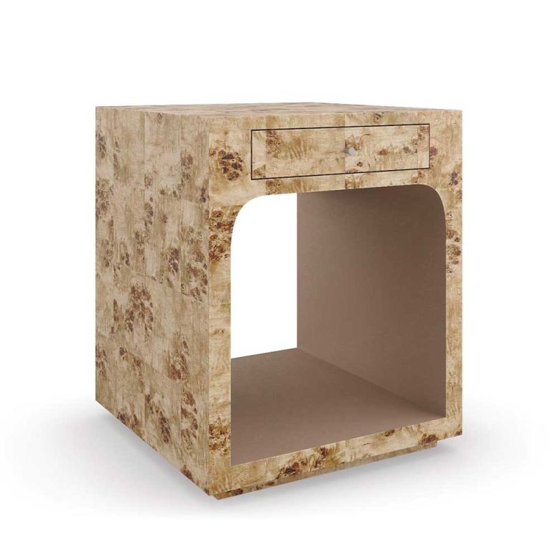 Side table with mappa wood veneer finish and drawer for storage