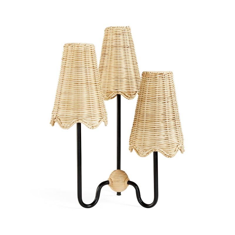 Triple light brown table lamp with black base