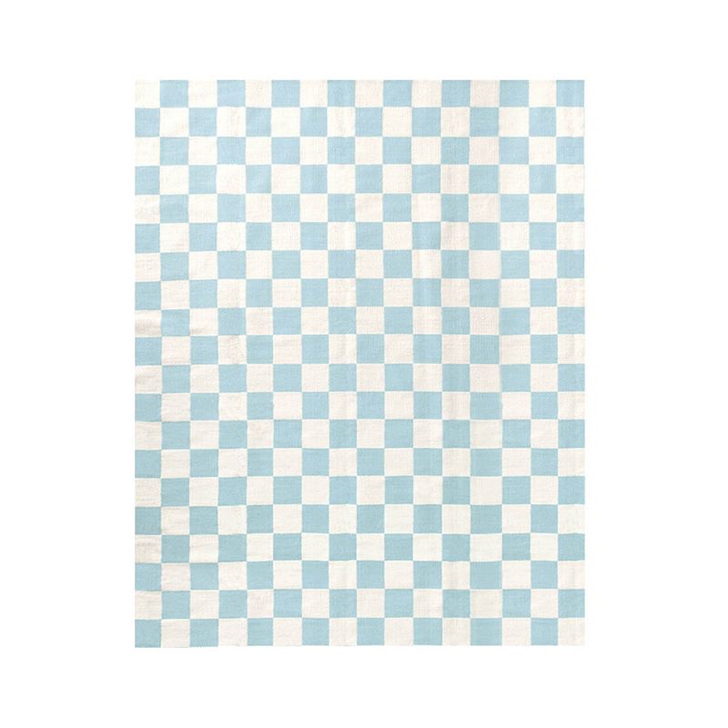 Light blue and cream checkerboard design rug