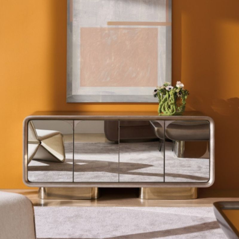 Elevate your space with the Aero Media Console from Caracole, featuring sleek design and ample storage for a stylish and functional entertainment solution.