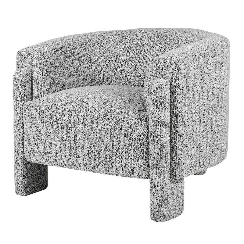 Curved grey armchair in boucle grey finish