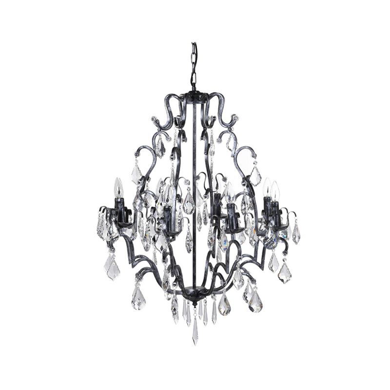 glass crystal droplet chandeliers with dark iron frame