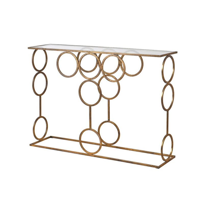 Cascading circle design console table with brass frame