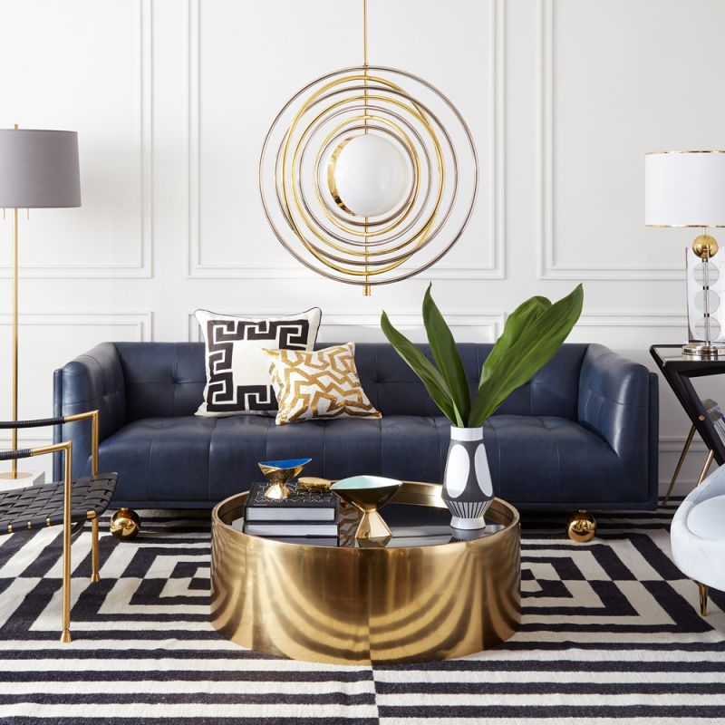 round brass coffee table with smoke mirror top 