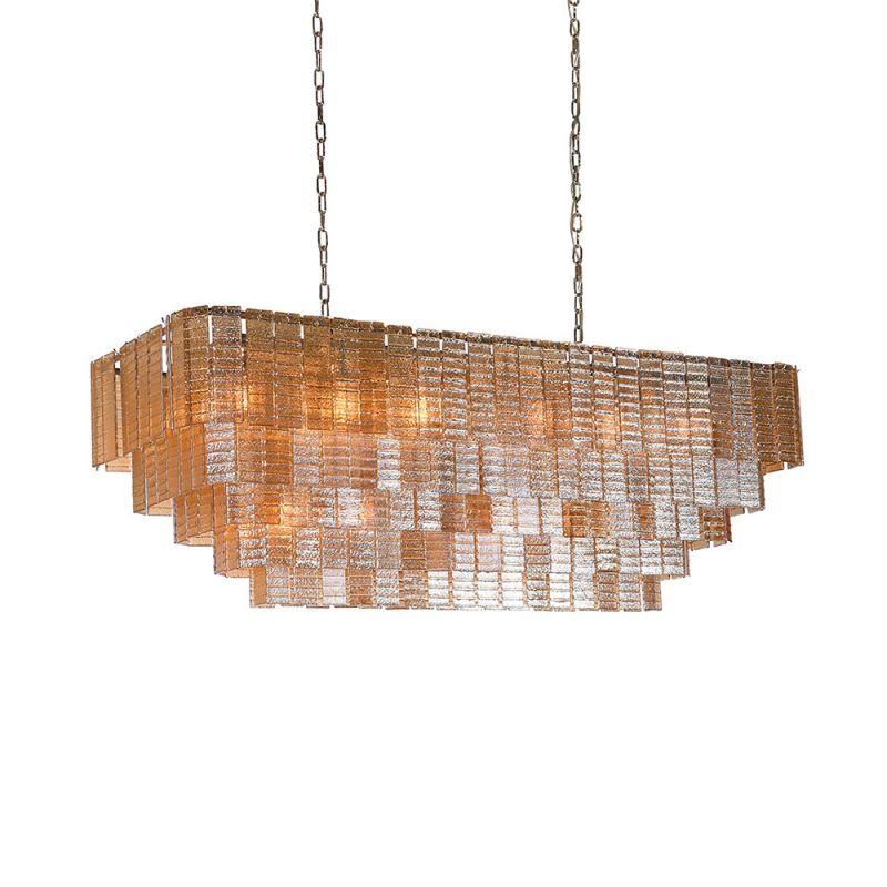 Amber toned chandelier made up of glass panels