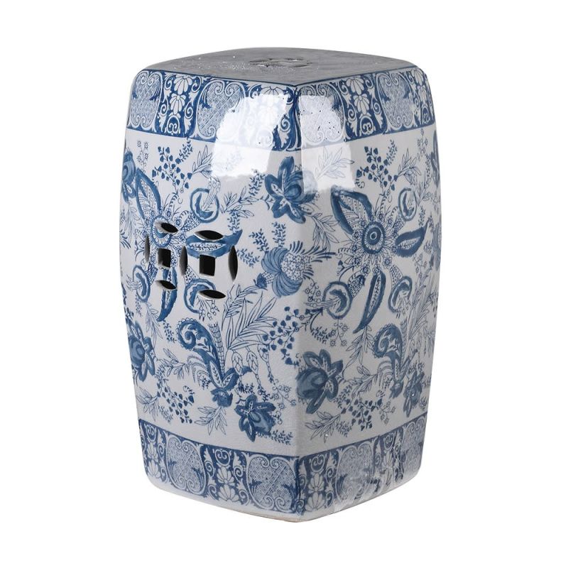 Blue and white oriental style ceramic stool