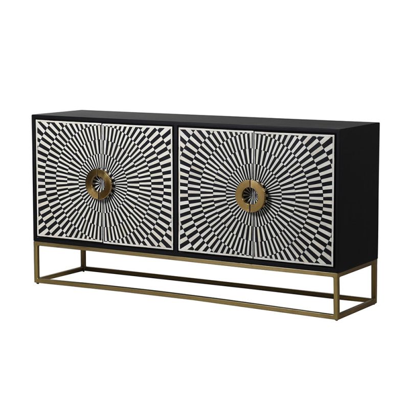 Luxury black bone sunray credenza sideboard with brass accents