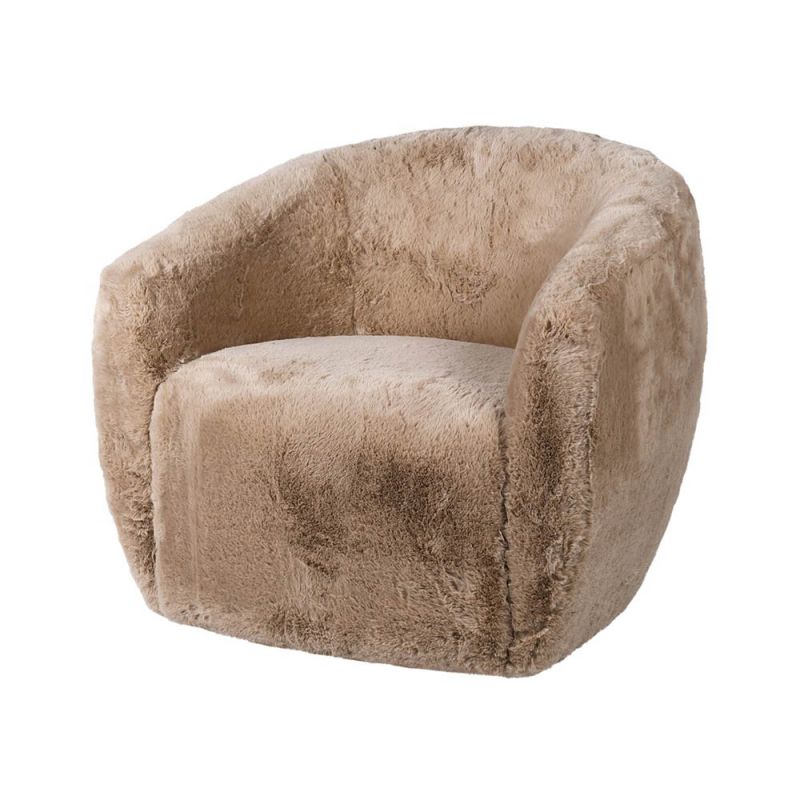 Gorgeously cosy swivel chair upholstered in brown faux fur