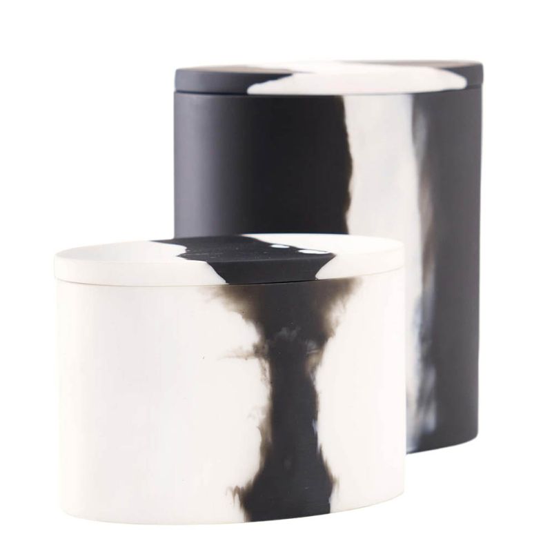 Set of two black and white resin jars