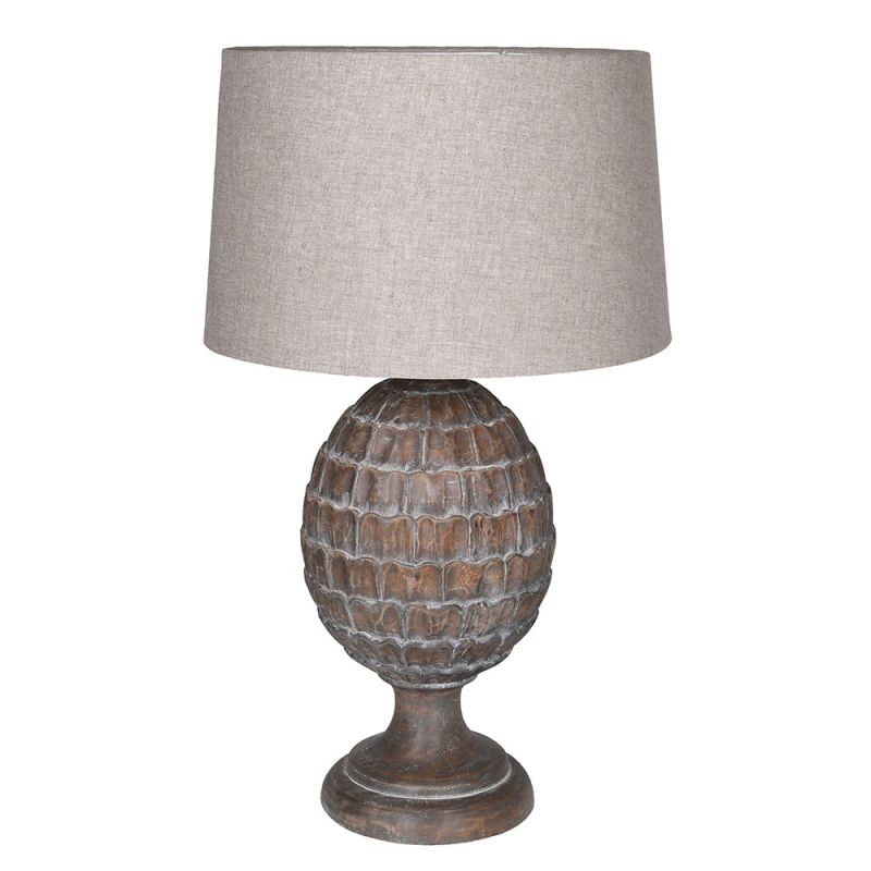 Lamp with rustic wooden base inspired by artichoke silhouette