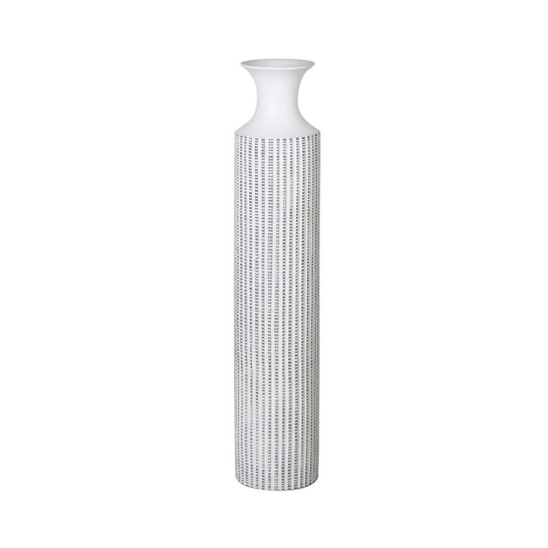 An elegantly slender vase in a whitewash finish with a striped pattern effect