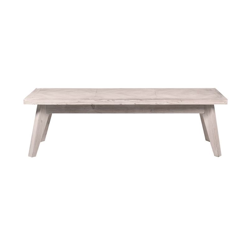 Scandi-influence, parquet pattern bench with delicately tapered legs