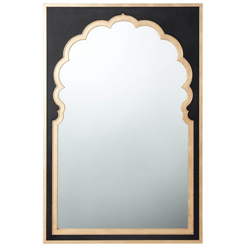 Wall mirror with black and gold curved detailing