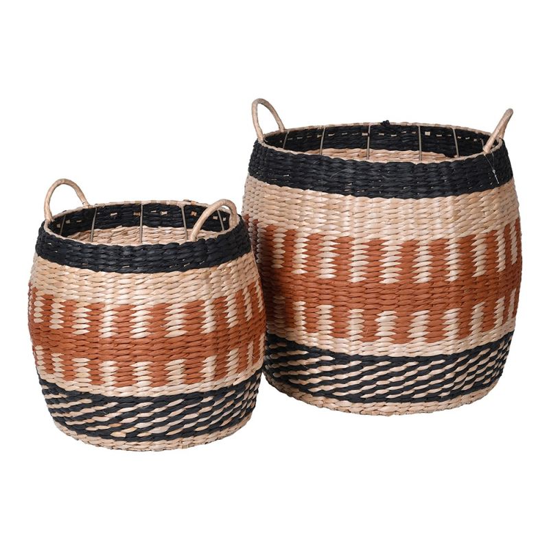 Set of two woven baskets in orange and black