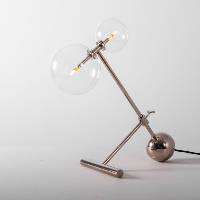 Polished nickel industrial table lamp made from solid brass with clear glass globe lampshades