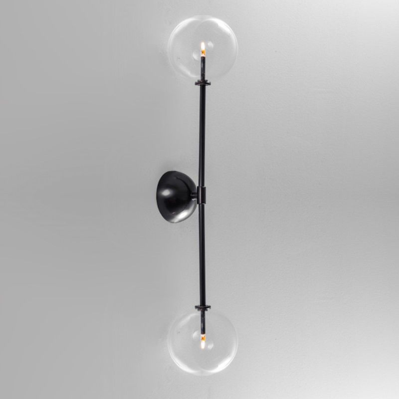 Retro black solid brass wall lamp with clear glass globe lampshades