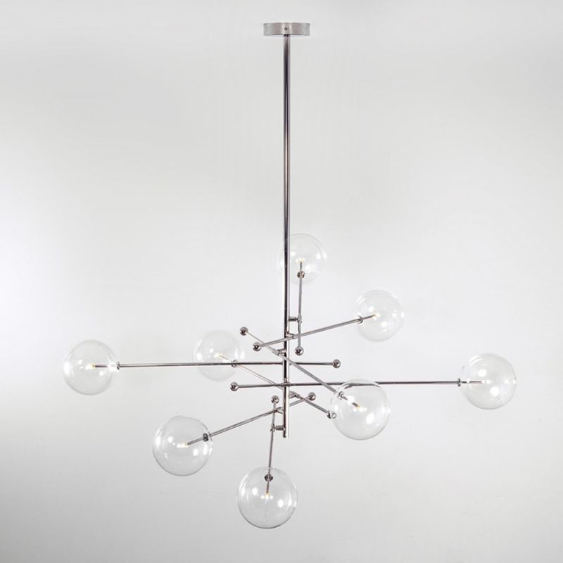 Retro polished nickel chandelier with 8 arms and 8 clear glass bulbs