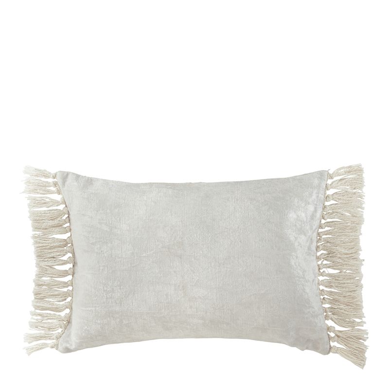 White velvet rectangular cushion cover with tassels of either side