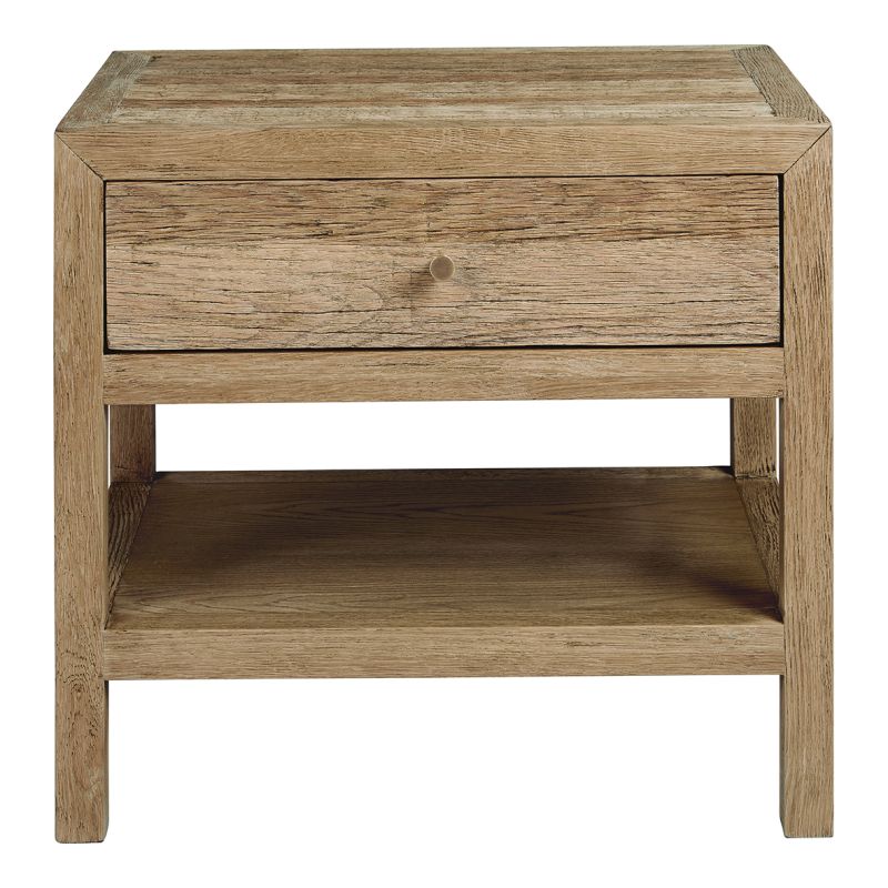 Rustic wooden bedside table with one drawer and lower shelf