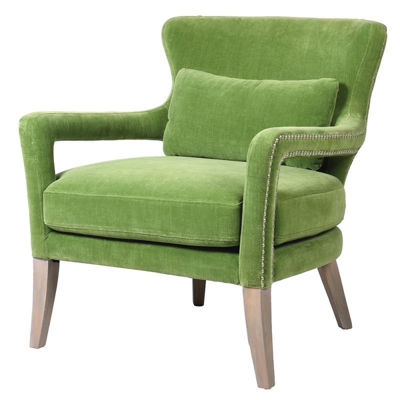 Green velvet upholstered armchair