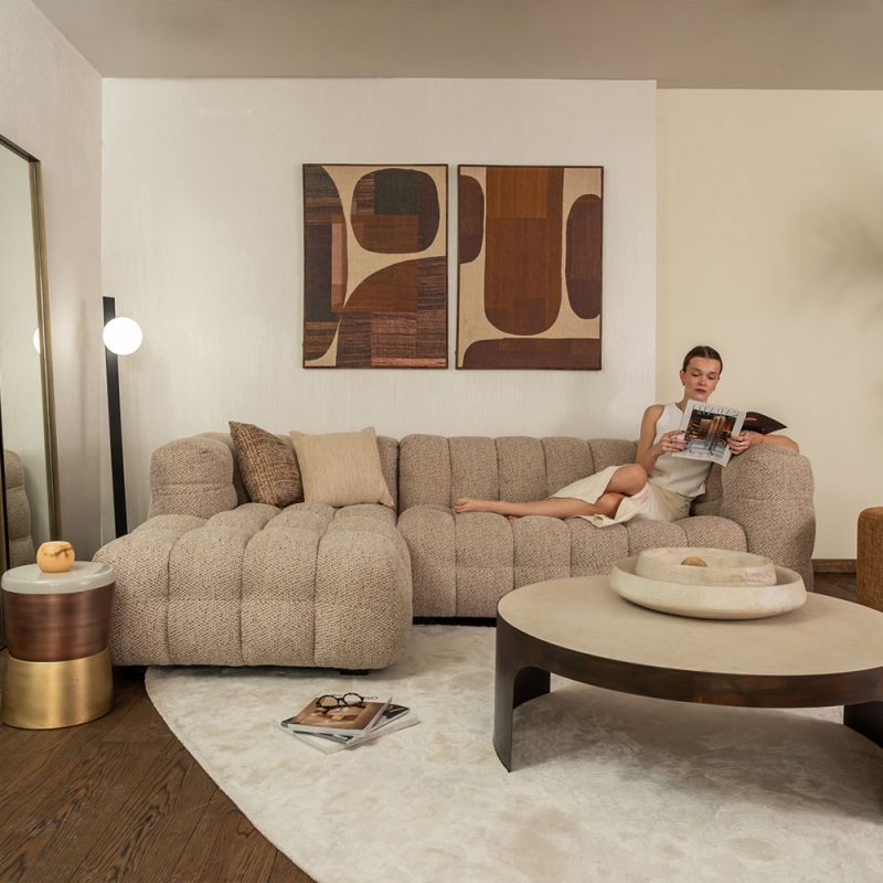 Left facing quilted taupe corner sofa