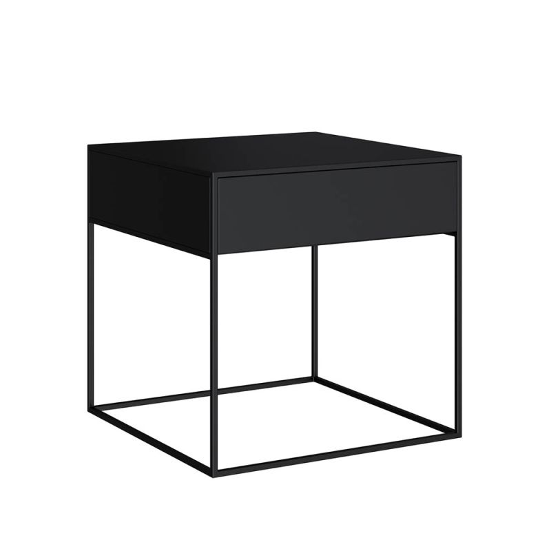 Matt black finish bedside table with a push drawer