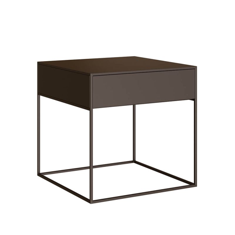 Sleek and simple brown bedside table with push latch drawer