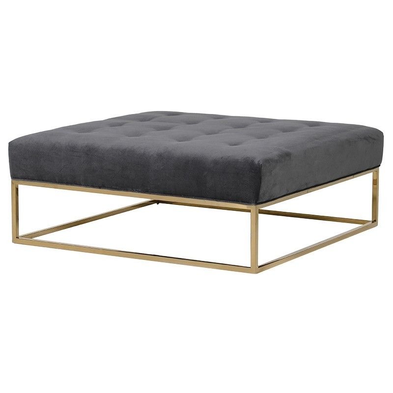 Dark grey velvet ottoman table with gold stainless steel base