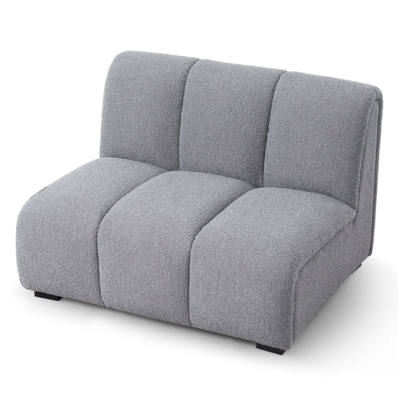 A luxury modular sofa with a beautiful boucle grey upholstery