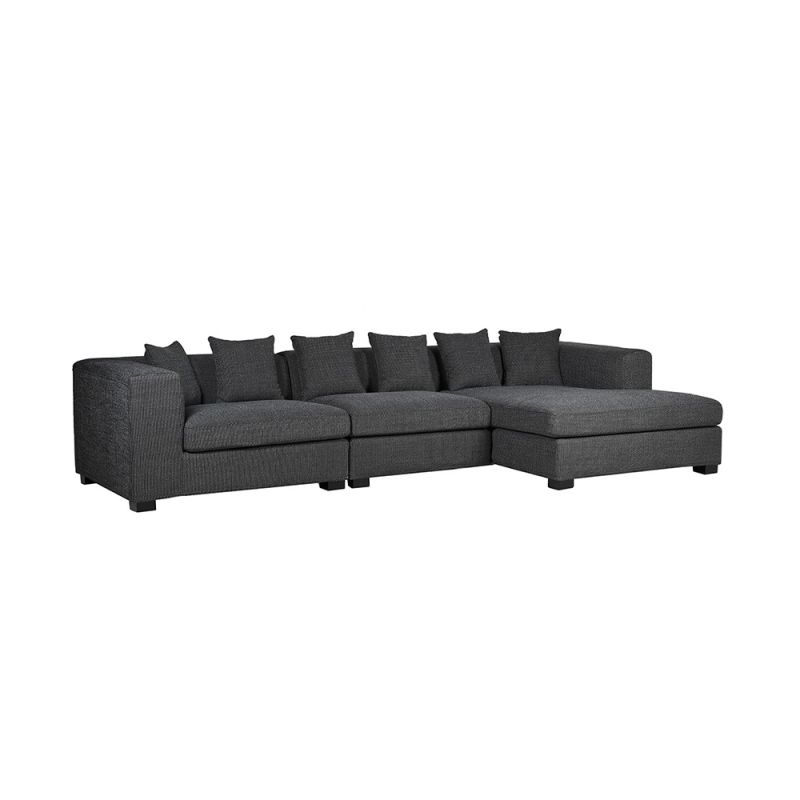 A luxuriously sumptuous lounge sofa upholstered in a black cushioned upholstery