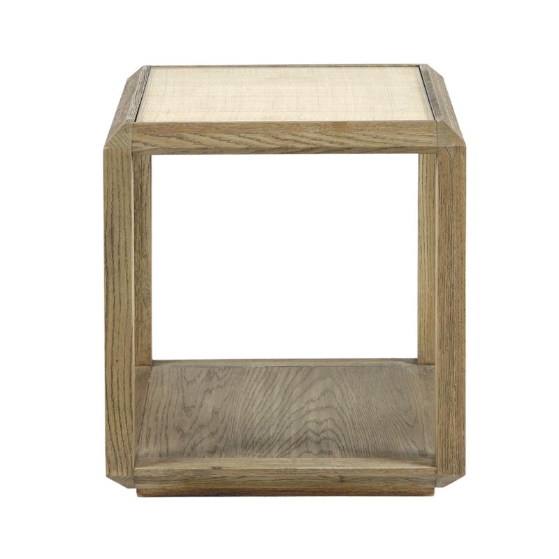 natural oak side table with rattan cane work and tempered glass 