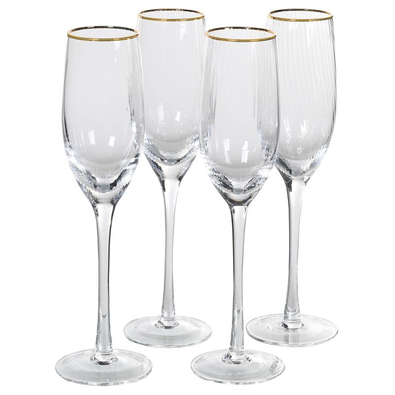 Glamorous set of 4 gold-rimmed champagne glasses. 